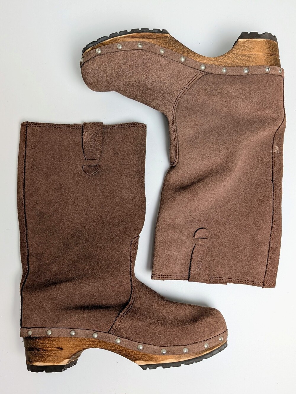 Sanita Leather Clog Boots Wood Soles Brown Size 38 US 7